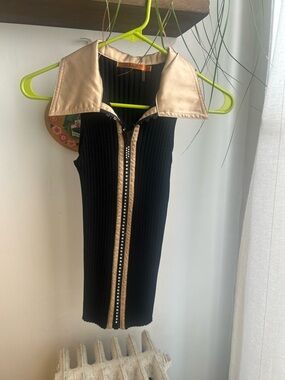 Belldini Black Ribbed Top with Champagne Trim